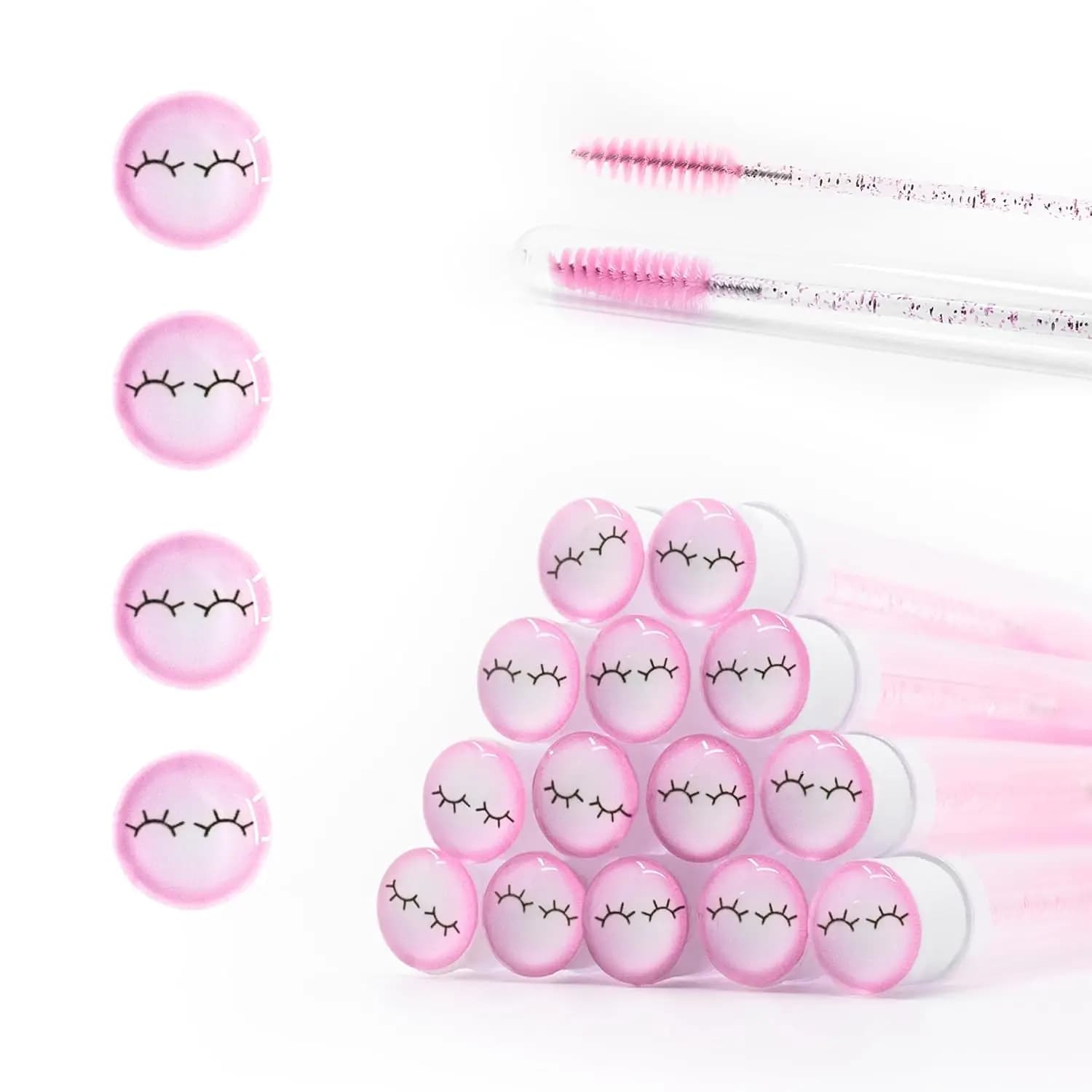 20Pcs Diamond Pink Disposable Mascara Wands with Tube - Spoolies for Eyelash Extensions, Cleaning & Brow Makeup - Applicator Set
