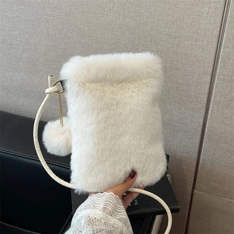 Plush phone bag Autumn and Winter Solid color Women's stylish Durable girl in fur bag with hanging rope Shoulder strap