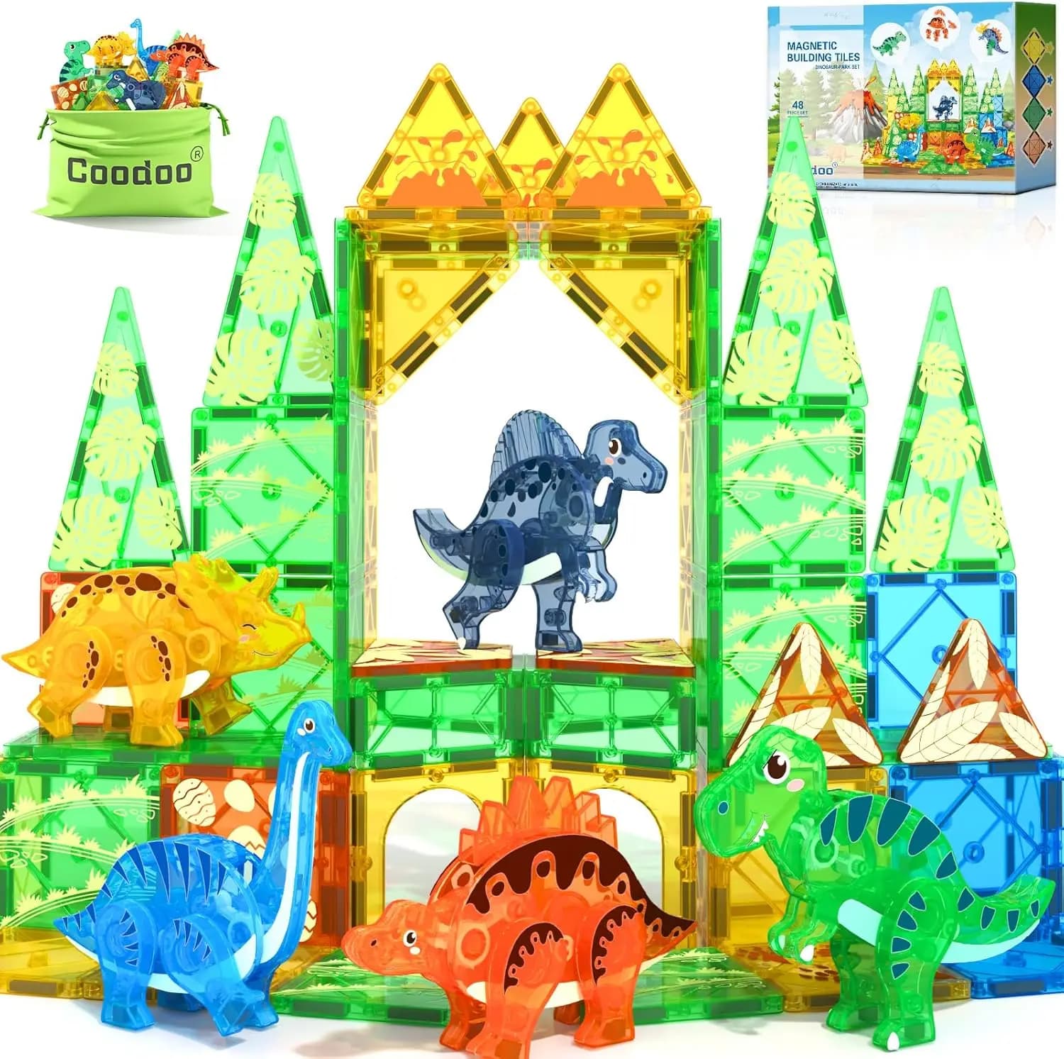 Piastrelle Magnetiche 3D Dinosauro Movibile per Bambini, Blocchi Sensoriali Educativi STEM per Bambini Piccoli