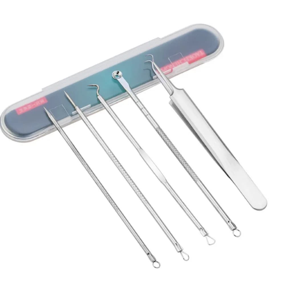 Kit per la rimozione dell'acne dell'estrattore di comedoni per la rimozione di punti neri da 5 pezzi per imperfezioni, punte bianche, rimozione di Zit per strumenti per il viso del naso