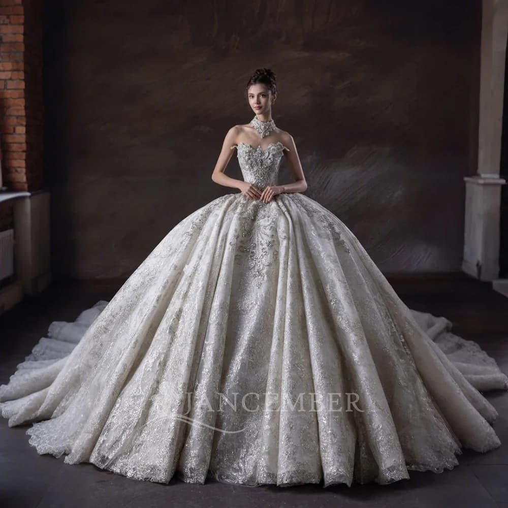 Abito da sposa elegante senza spalline personalizzato per le donne con guanti pizzo glitter tulle abito da sposa abito da ballo abiti da sposa boda