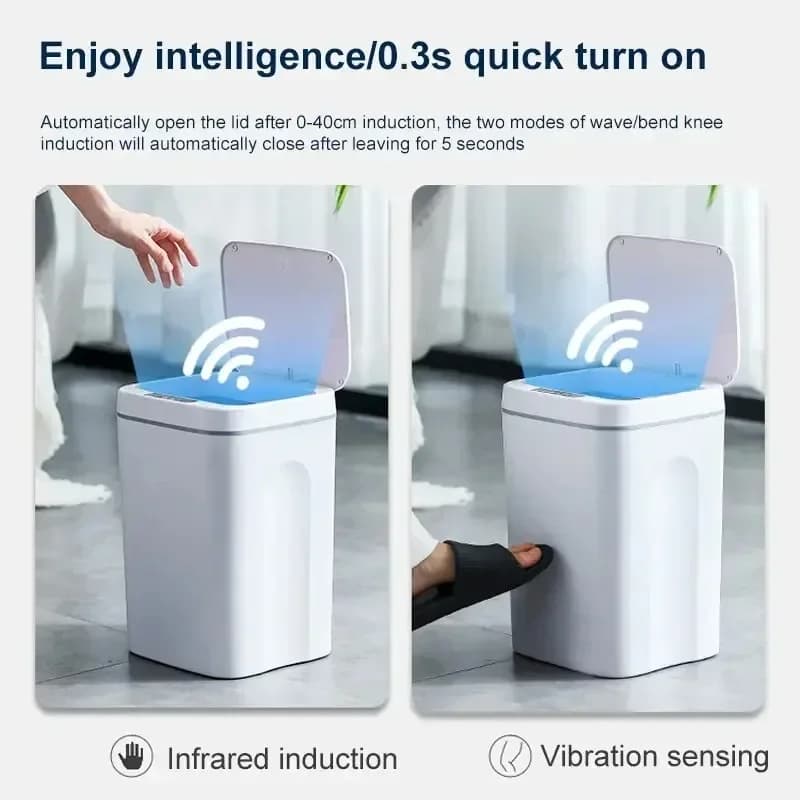 Bidone della spazzatura elettrico impermeabile con sensore automatico per cucina, bagno, riciclaggio di rifiuti, bidone della spazzatura intelligente da 12 - 16 litri