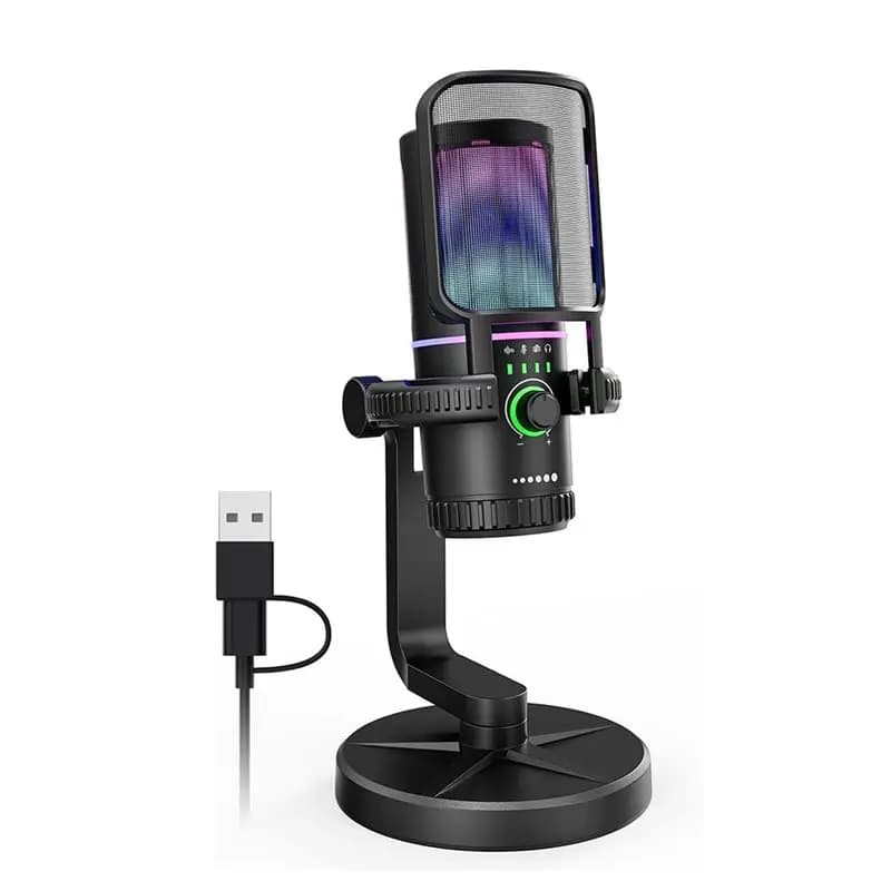 Microfono da gioco a condensatore USB, con filtro antiurto e controllo del guadagno per streaming su PC, giochi, podcast