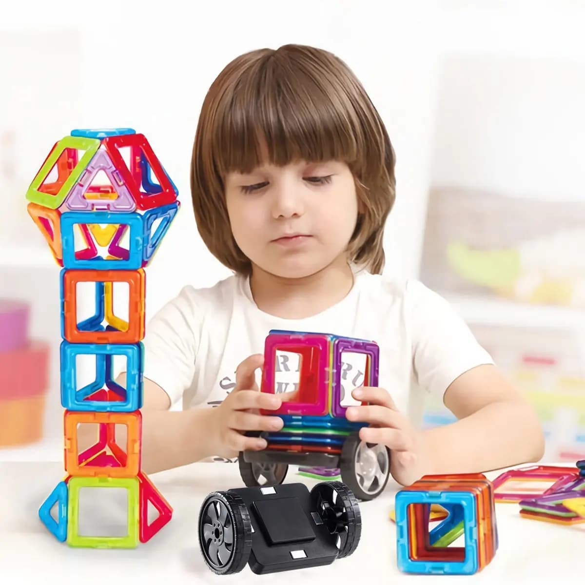 2Pcs Magnetic Tiles Wheels Black Simple Construction Base Creative Car Building Brain Development Compatible Expansion Set
