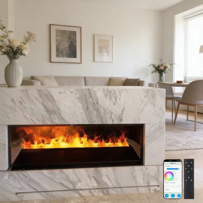 Caminetto Elettrico 3D a Vapore d'Acqua da Incasso, con Effetto Fiamma Realistico e Umidificatore per Soggiorno