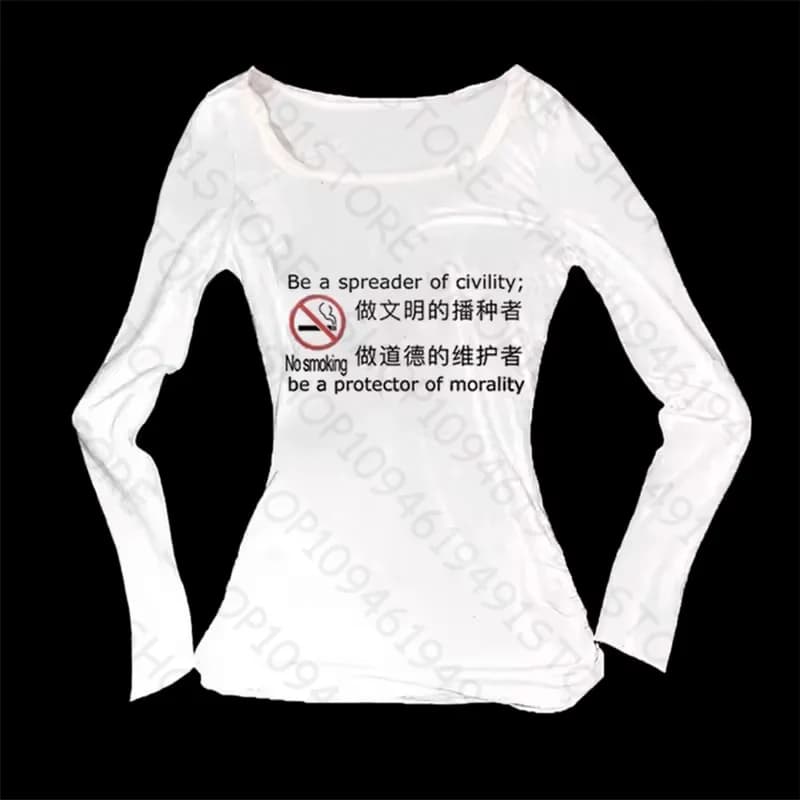 Y2K autunno e inverno nuova T-shirt da donna semplice versatile quotidiana con lettera bianca stampata a maniche lunghe