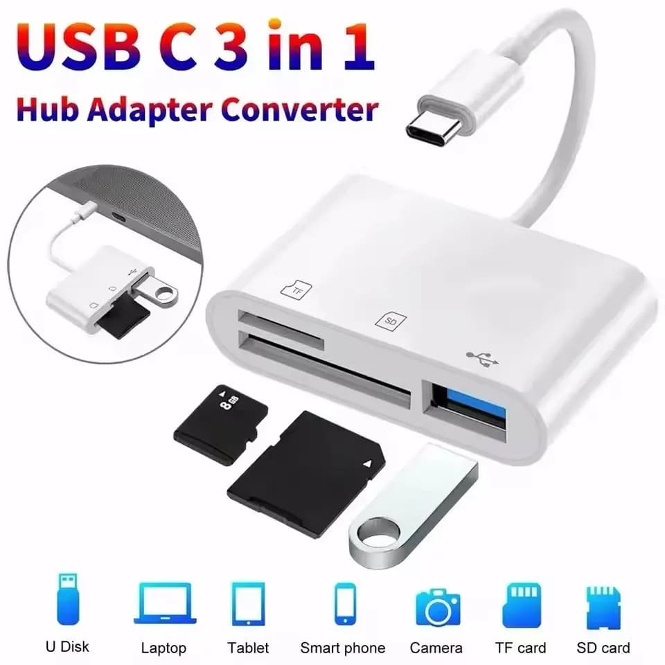 Convertitore dati 3 IN 1 Lettore di schede SD Adattatore OTG Adattatore per schede TF Lettore di schede di memoria per iPhone MacBook Pro Fotocamera portatile