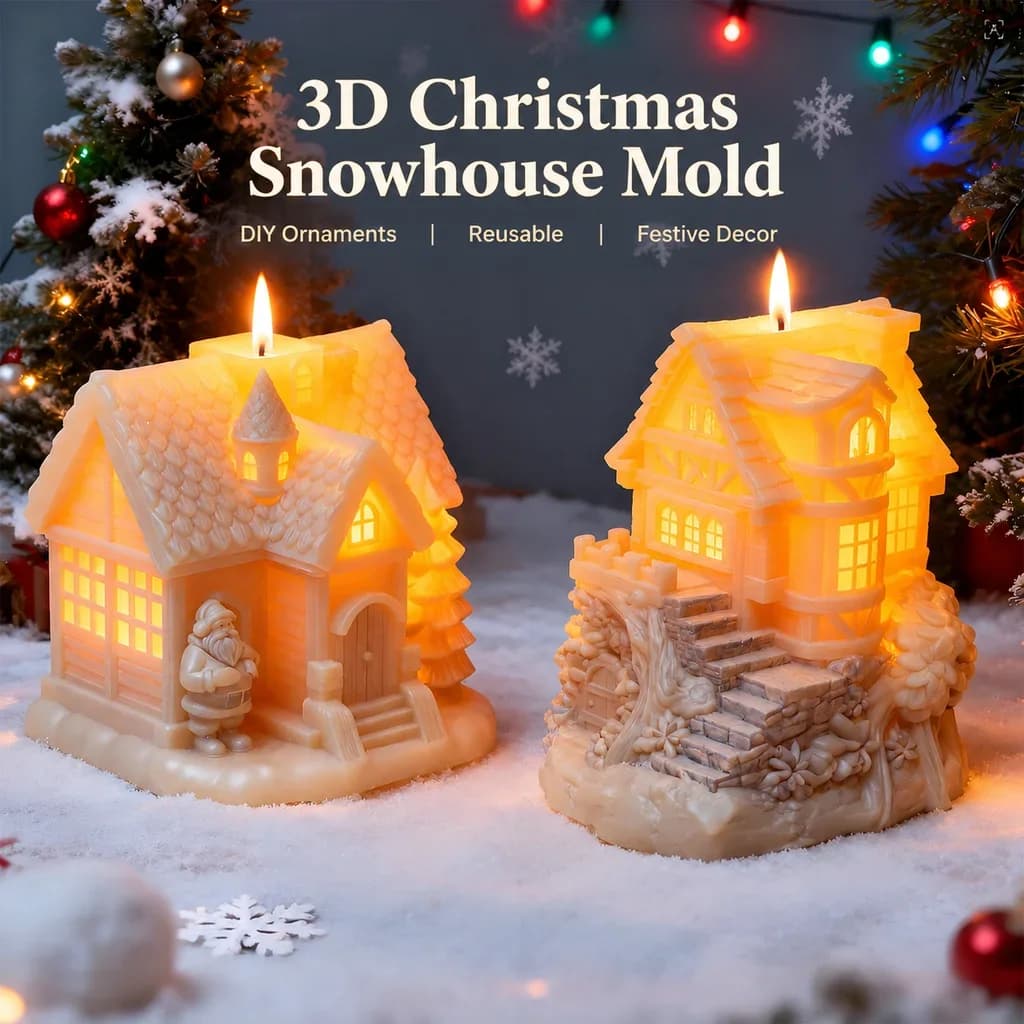 3D Christmas Snowhouse Candle Silicone Mold for DIY House Ornaments Plaster Resin Mold Reusable Festive Candle Making Mold