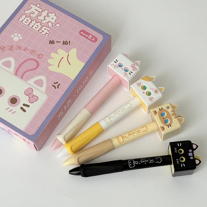 Penna Gel Creativa Kawai Stationery Cube Paipai con Gattino Cambia-Faccia, Divertente e Antistress, Asciugatura Rapida 0.5, per Ufficio, Adorabile