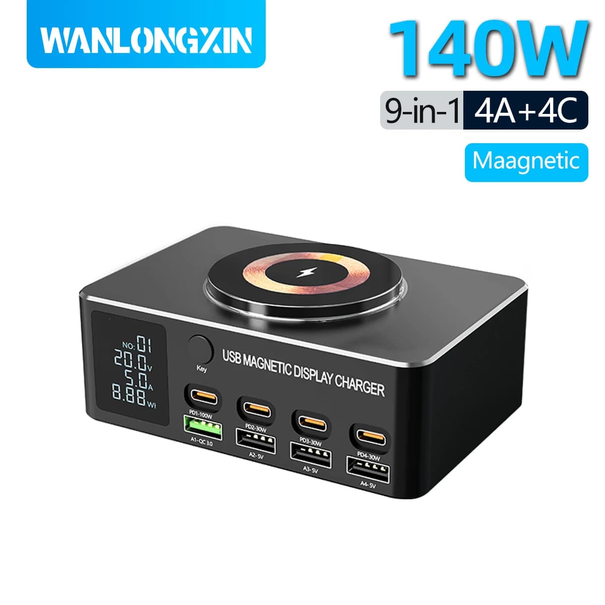 Caricatore universale multi USB C da 140 W PD 100 W Supporto da tavolo per telefono/tablet/laptop con ricarica rapida per iPhone Samsung