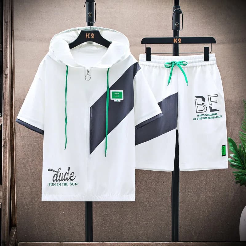 Men's Summer Short Sleeve T-Shirt Sportswear Casual Set Top And Shorts Trendy Korean Style Handsome Ins Fashionable Streetwear