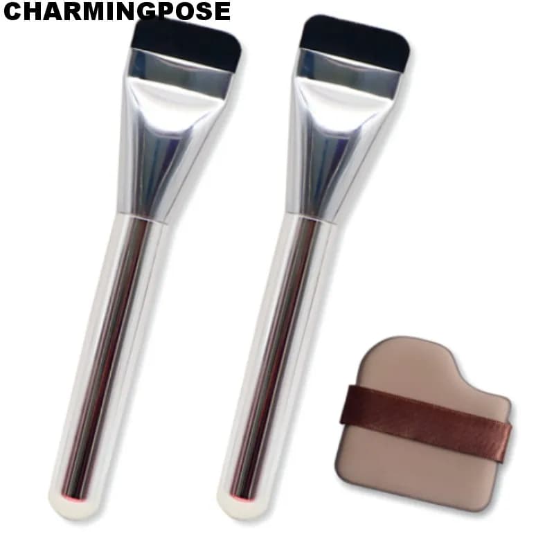 CHARMINGPOSE Brush for flat foundation + set of sponges for makeup with special shape | Ultra-thin brush without strip and sponge with unique design