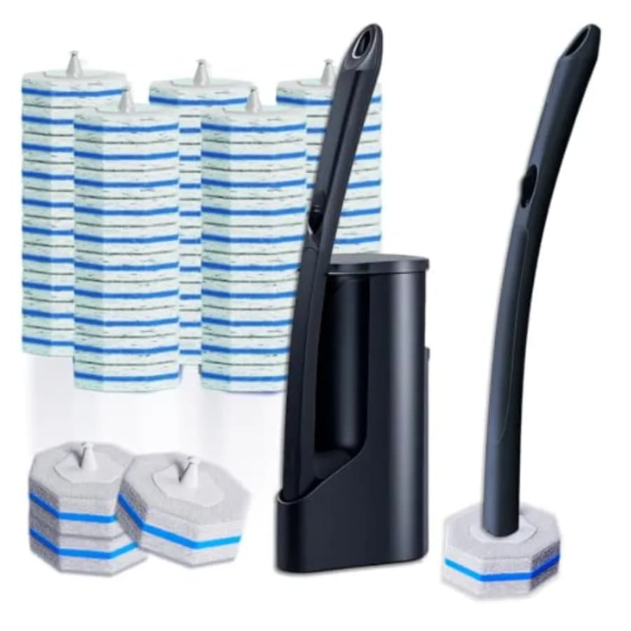 Set di Spazzole per WC Usa e Getta con 50 Ricariche di Panni Pulenti, Supporto a Parete per WC, Kit di Pulizia per Toilette