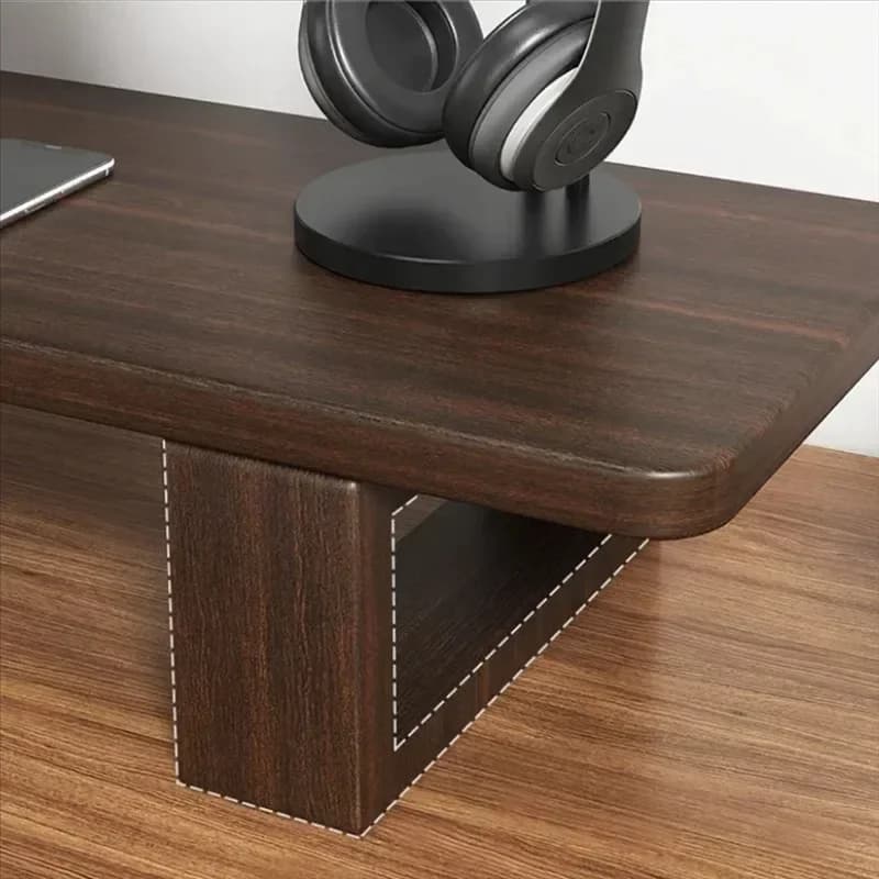 Computer Monitor Stand - Rubber Wood Desktop Base, Black Walnut Finish, Screen Storage Support