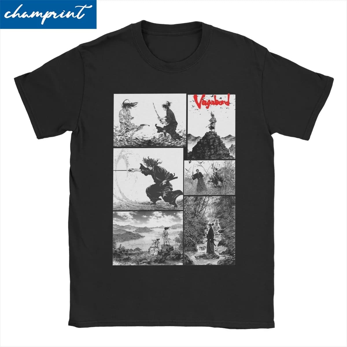 Funny Vagabond Manga T-Shirts for Men Women Crew Neck 100% Cotton T Shirt Miyamoto Musashi Tee Shirt Birthday Gift Clothing