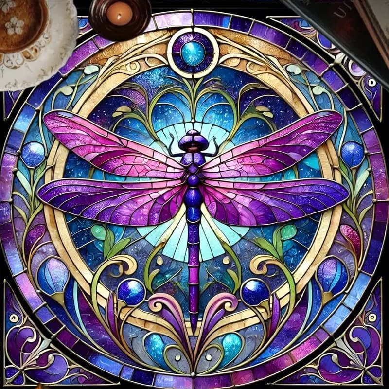 Tovaglia per Tarocchi Astrologici Viola con Cielo Stellato, 12 Costellazioni Zodiacali, Motivo con Libellule e Fiori Dorati per Divinazione e Oracoli