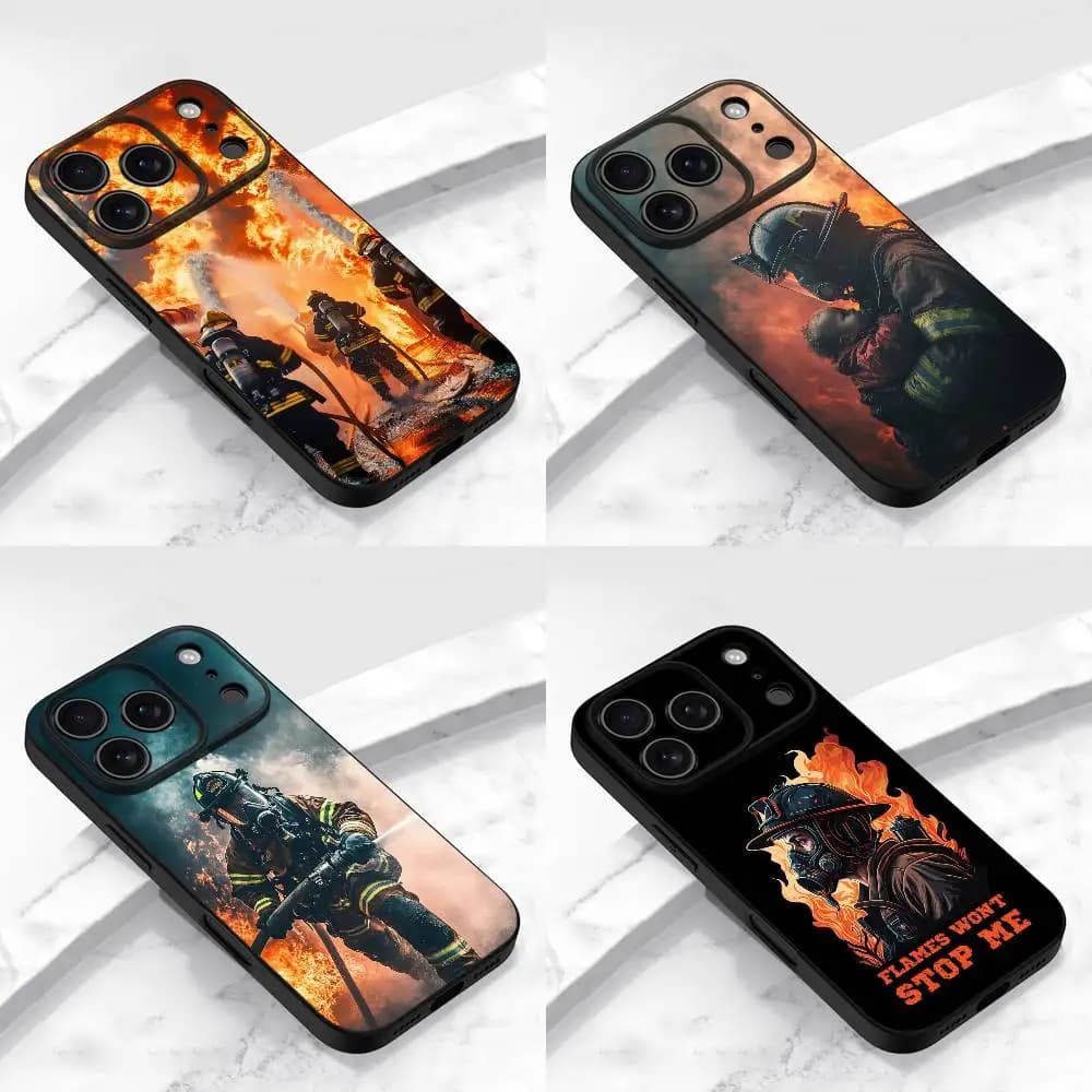 Fireman Firefighter Extinguish Fire Custodia per telefono per iPhone 17,16,15,14,13,12,11,Pro,Max,Plus,E,Air,Mini Cover protettiva nera