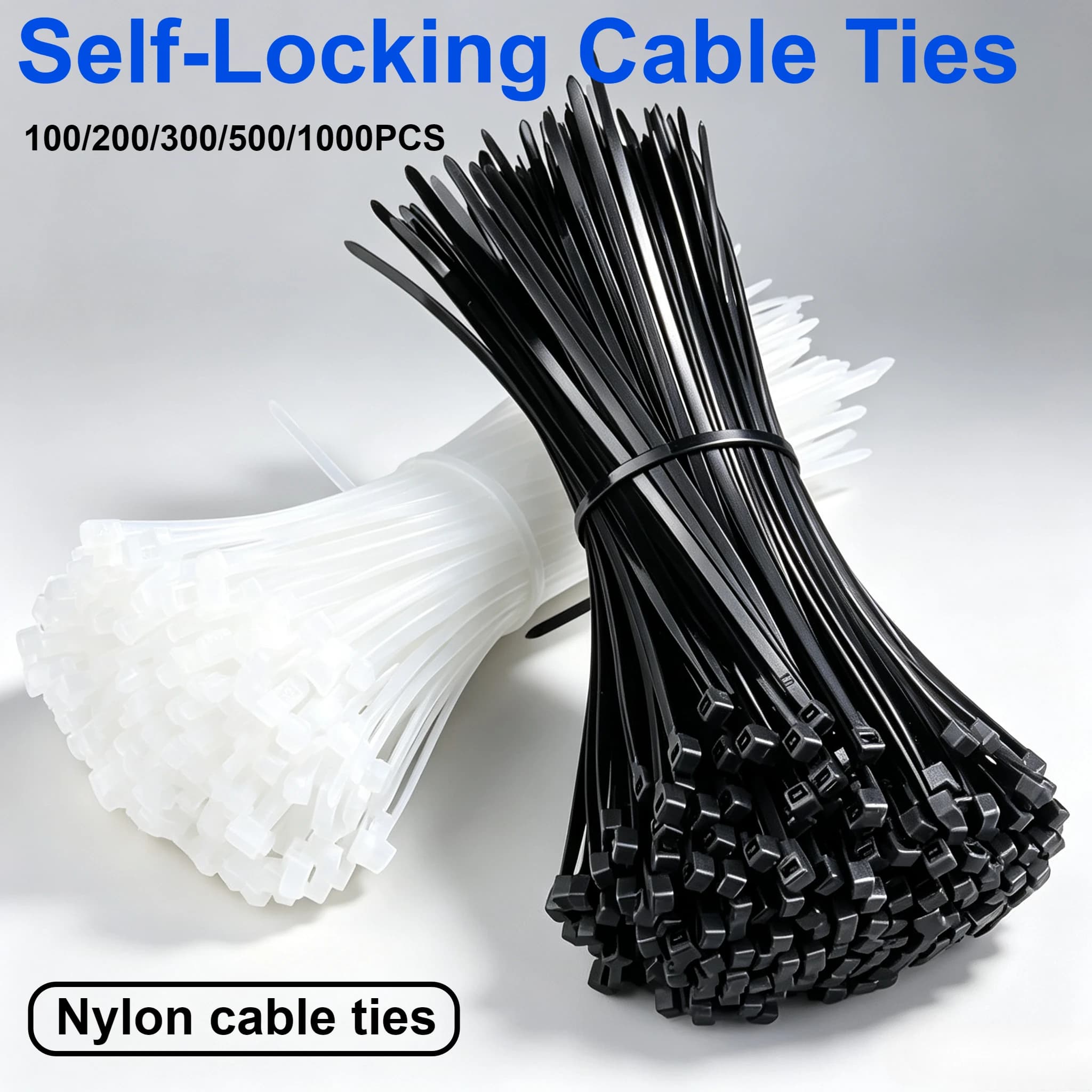 100-1000Pcs Nylon Cable Ties Adjustable Self-locking Cord Ties Straps Fastening Loop Reusable Plastic Wire Ties For Home Office