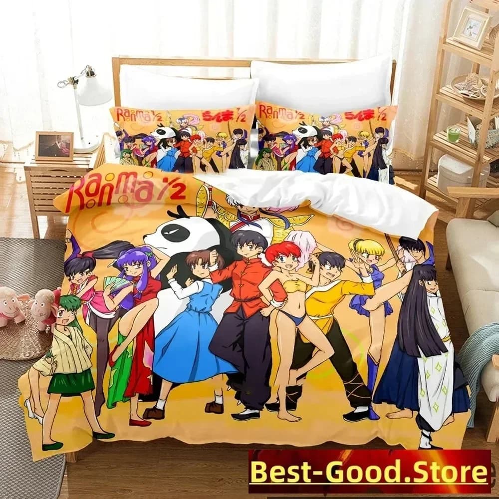 Set di biancheria da letto 3D Print Anime Ranma 12 per ragazzi e ragazze, copripiumino e federa, misure Twin, Queen, King, per ragazzi e adulti, tessili per la casa.