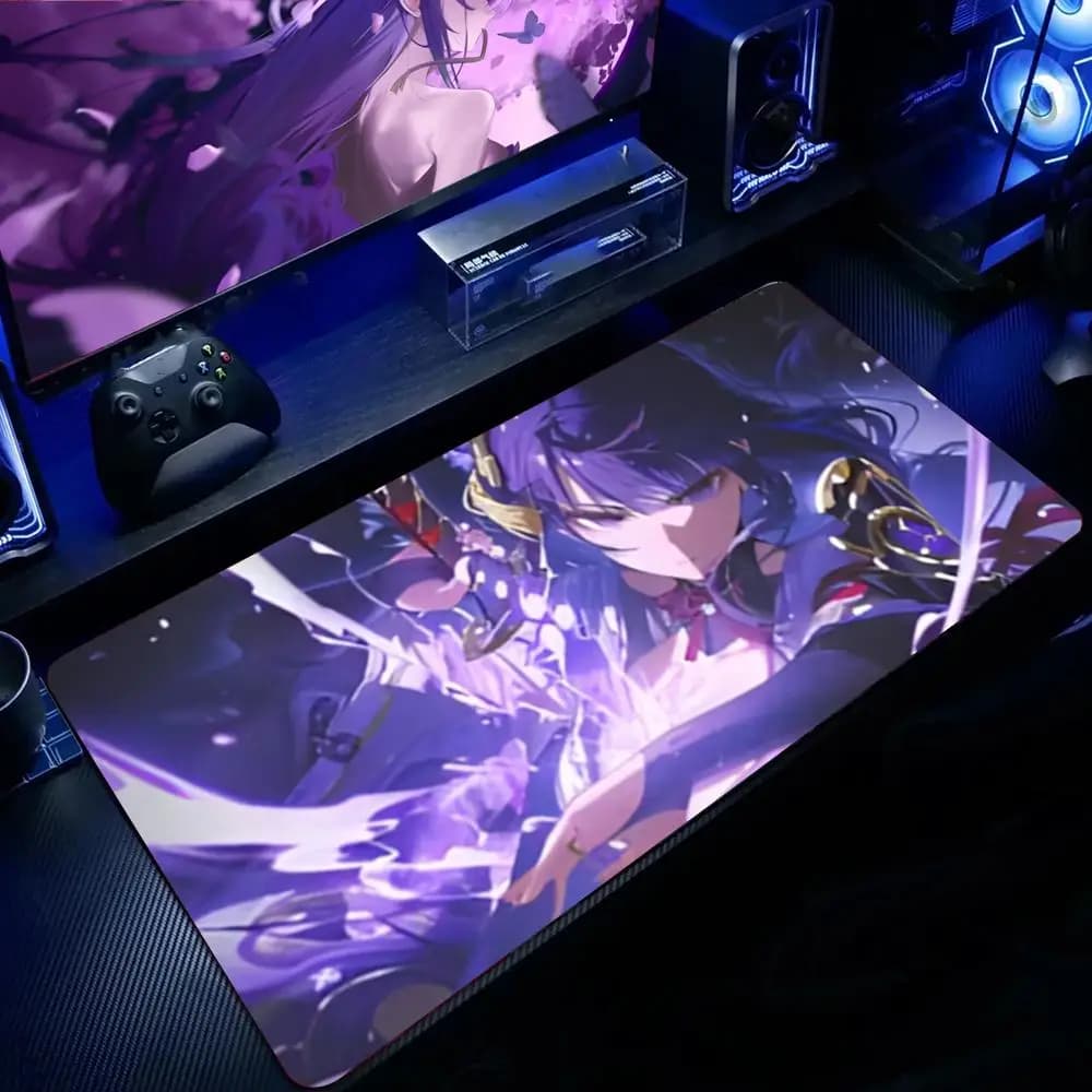 Tappetino per mouse Raiden Shogun, tappetino per mouse grande da gioco, tappetino per tastiera e scrivania per computer con bordi rinforzati