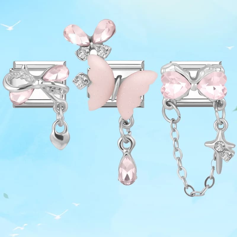 Y2K Elegant Original Design Butterfly Stars Pendant Italian Charm Links Fit 9mm Stainless Steel Bracelet Women DIY Making Gifts