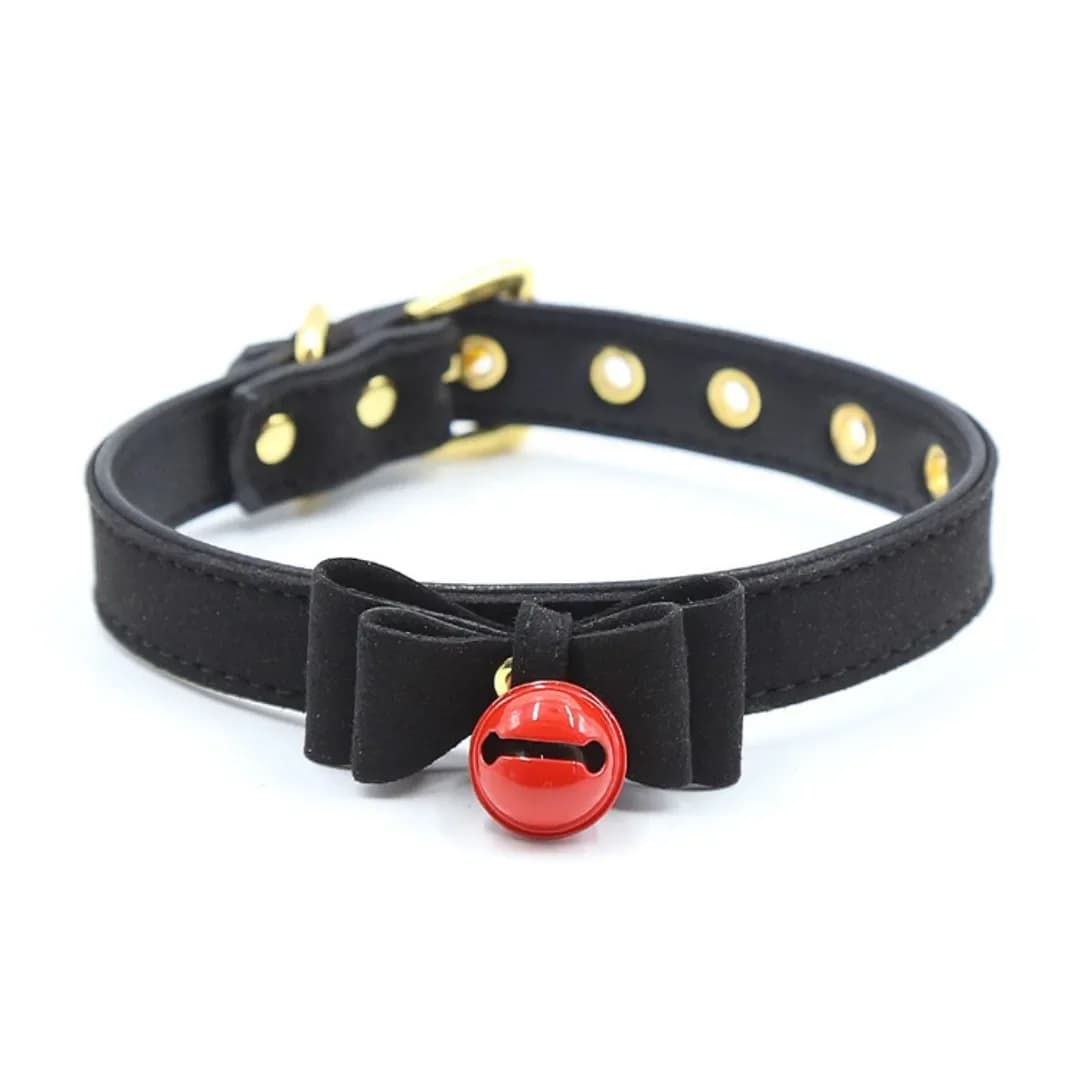 SM Dog Bell Bow Fibbia in morbida pelle Foro dorato Copri collo Collare Fetish Gioco di ruolo Gioco per adulti Uomini Prodotto Giocattoli sessuali per le donne