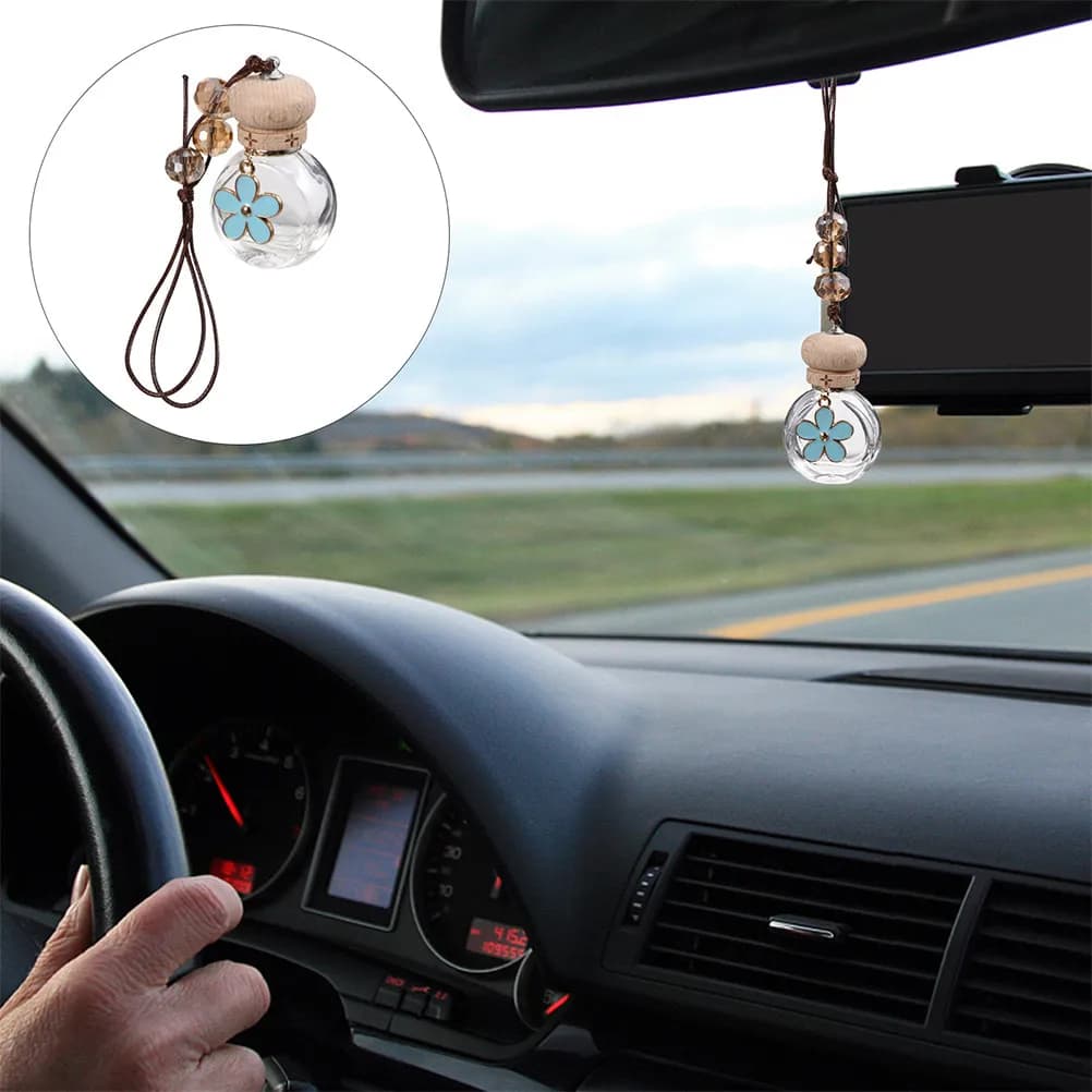 2Pcs Car Fragrance Diffuser Bottles 6Ml Glass Hanging Pendant Style Refillable Scent Dispenser for Interior Aroma Freshening