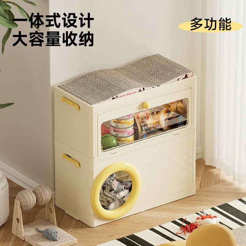 Cuccia multifunzionale HYS per cani e gatti, appartamento piccolo per animali domestici, con contenitore integrato a doppio strato per gatti