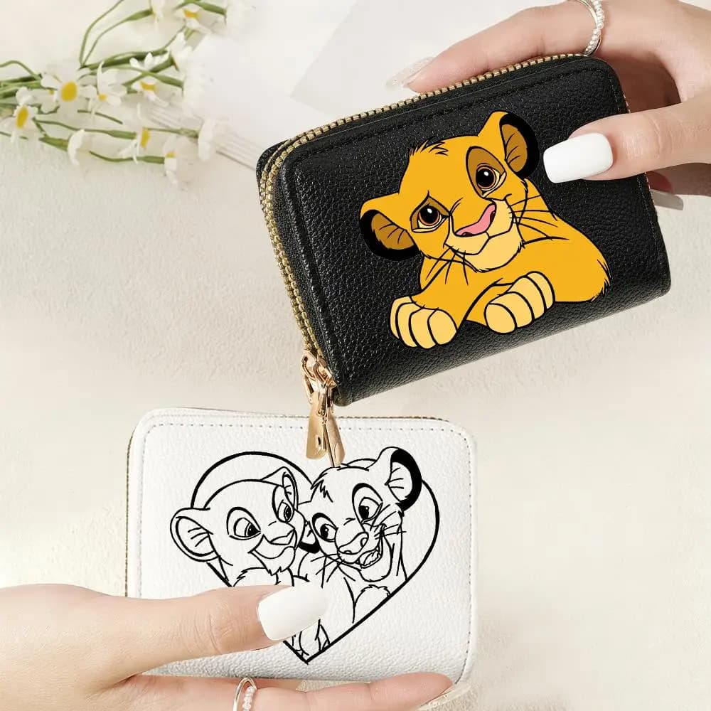 Portafoglio per carte di credito da donna The Lion King, portamonete con doppia cerniera, porta carte multiplo RFID, borsa portaoggetti, portafoglio piccolo e leggero