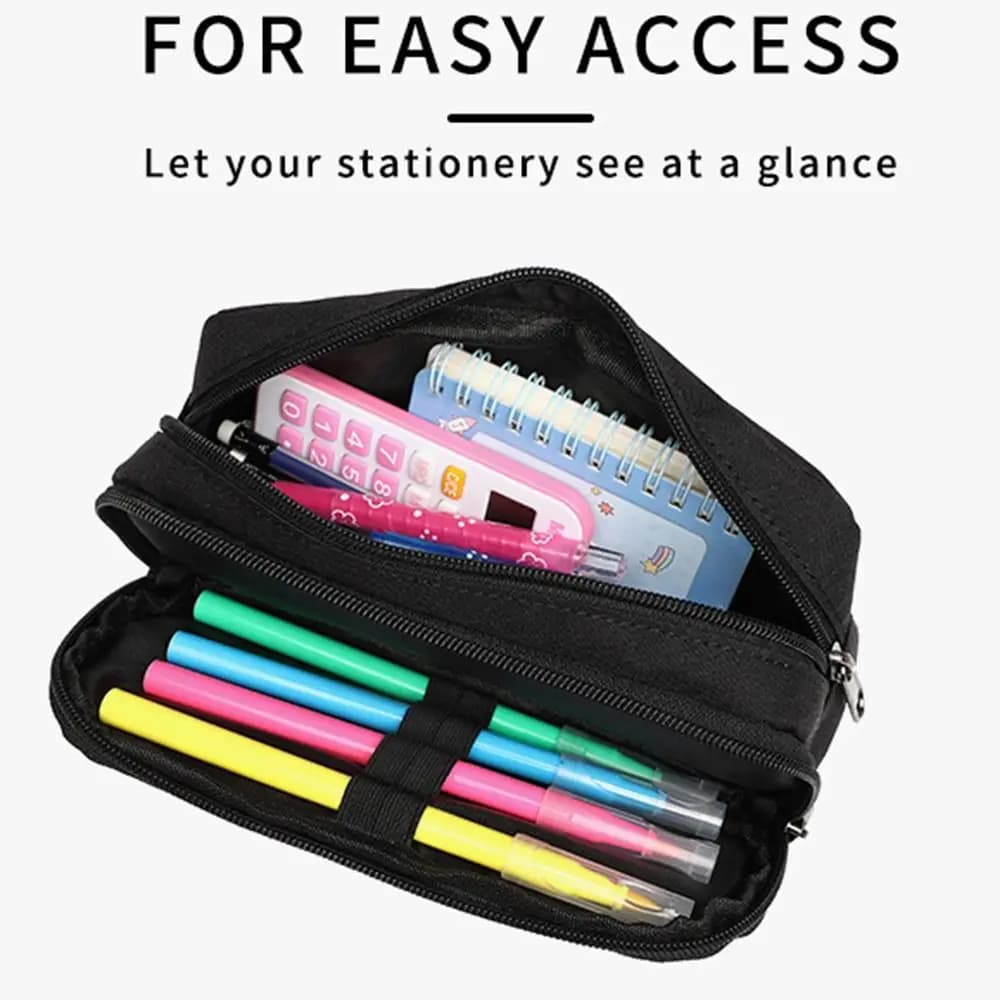 Astuccio per penne portatile a doppio strato Astuccio per matite per studenti resistente all'usura di grande capacità Organizzatore di cancelleria in tessuto Oxford tinta unita