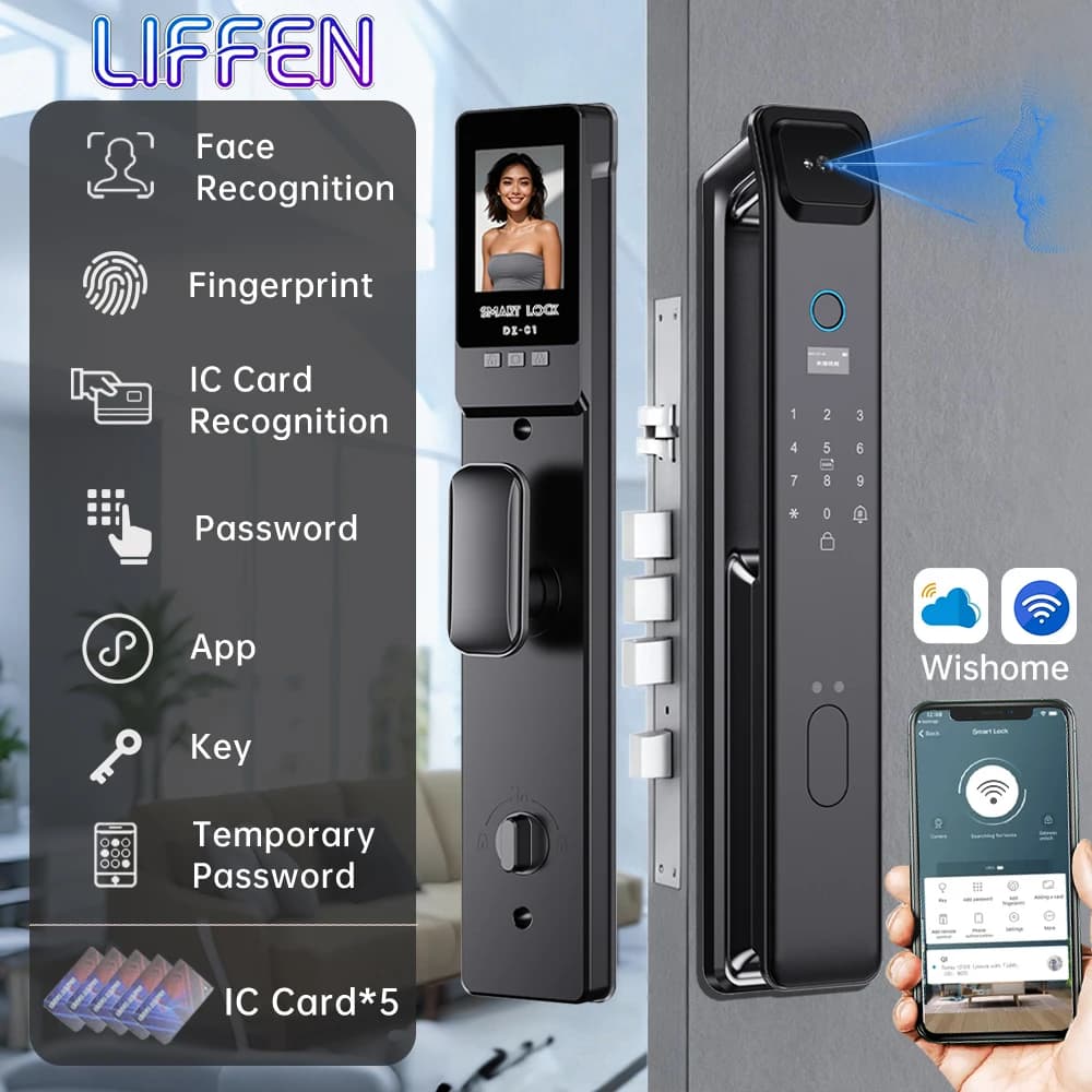LIFFEN Wishome App Impronte digitali Smart Door Lock Riconoscimento facciale Blocco impronte digitali con fotocamera Porta biometrica Smart Digit Lock