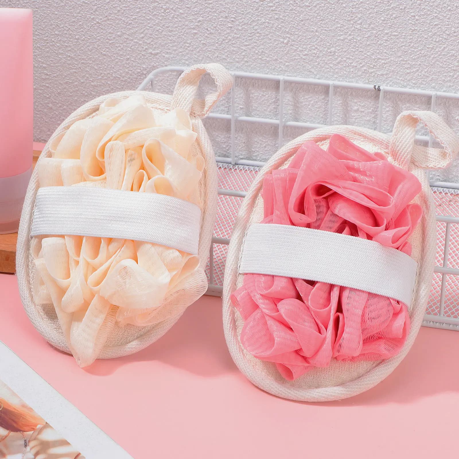 2Pcs Loofah Scrubber Shower Bath Ball Exfoliating Body Scrubber Soft Gentle Cleaning Handheld Strap for Travel Men Women Shower