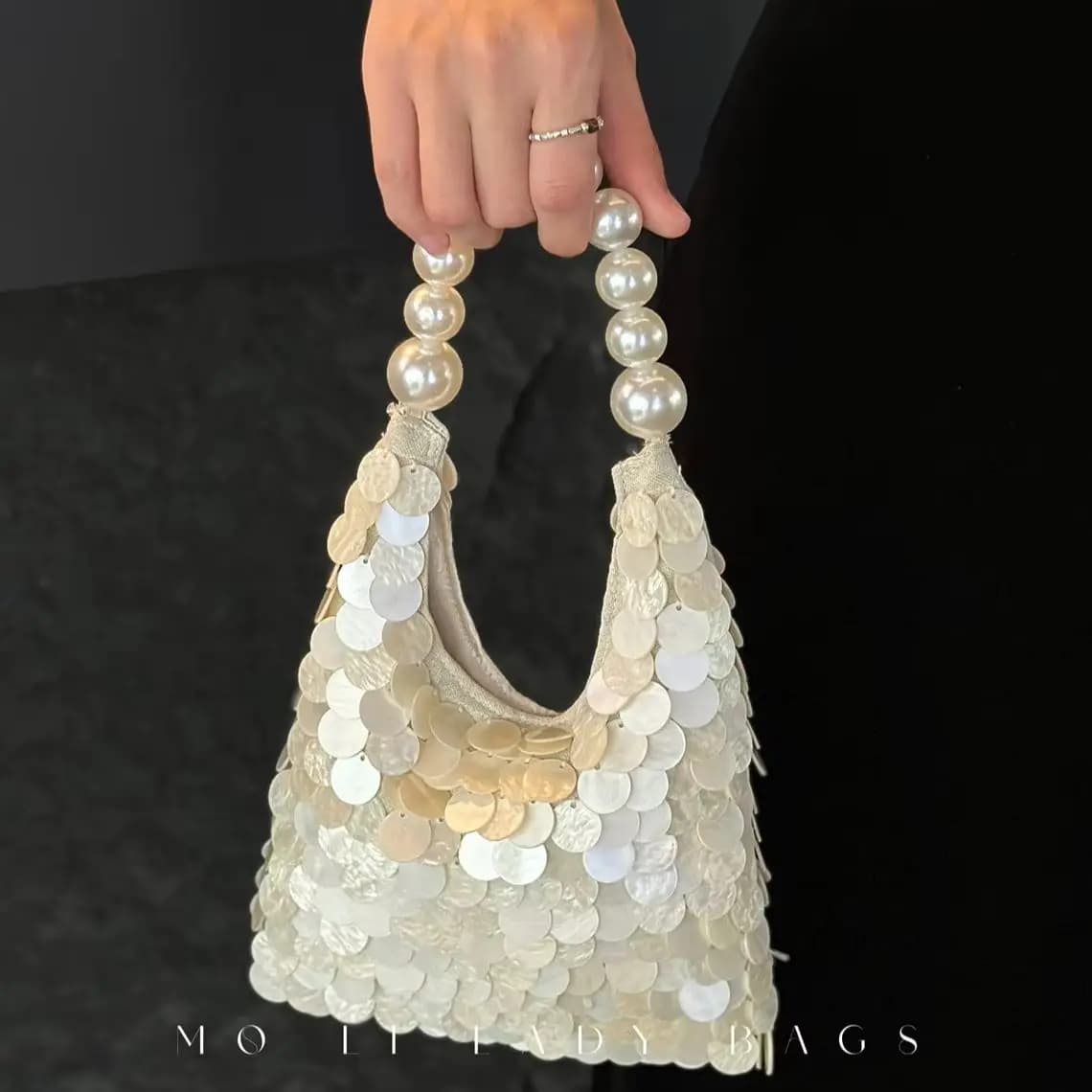 Handmade Shell Sequin Women's Handbag 2026 Summer New French Fashion Elegant Luxurious Design Beaded Female Eevning Bags