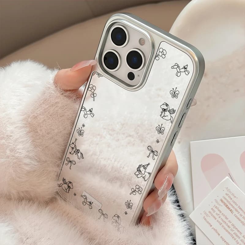 Custodia per telefono anti-caduta con specchio e cornice a tema Cavalli e Bambole per iPhone 11/12/13/14/15/16/17 Pro Max AIR PLUS