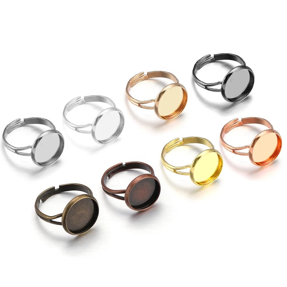 10 Pezzi/Lotto Base Anello Regolabile Vuota per Cabochon in Vetro da 8-25mm, Vassoio per Incassatura Cammeo, Accessori per Creazione Gioielli Fai da Te