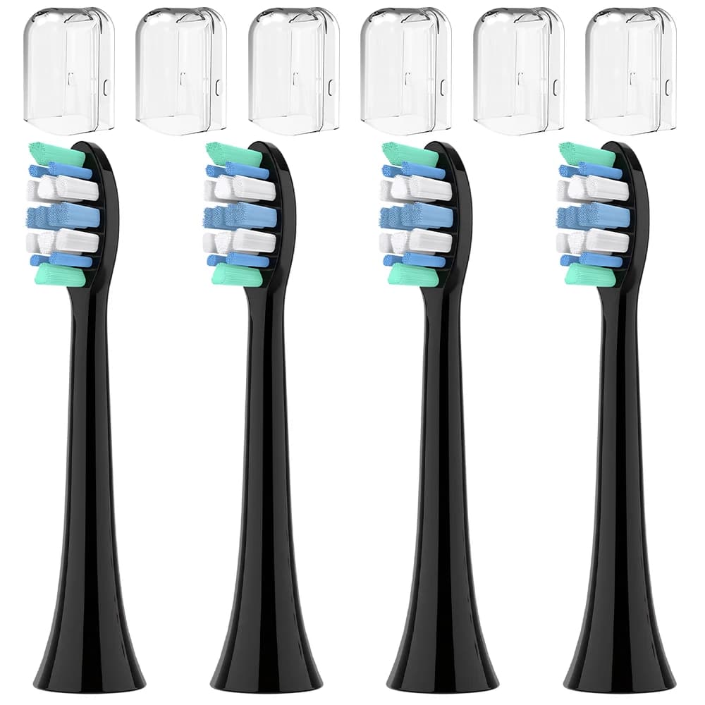 Pack of 4 spare heads and head covers for 6-piece toothbrush compatible with Philips Sonicare electric toothbrush, for 4300 5100