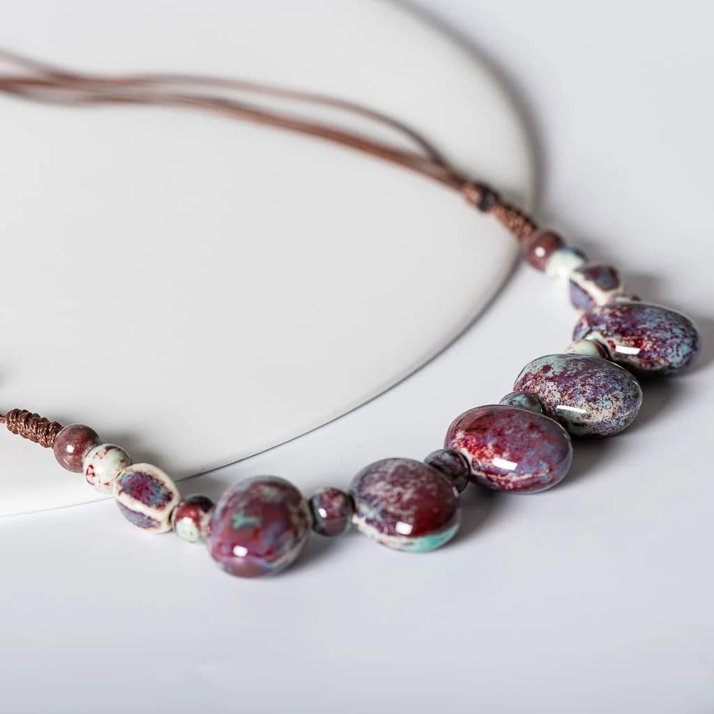 Forma di ciottoli in ceramica boemia collana con perline pendente collane vintage gioielli in stile classico # HY422