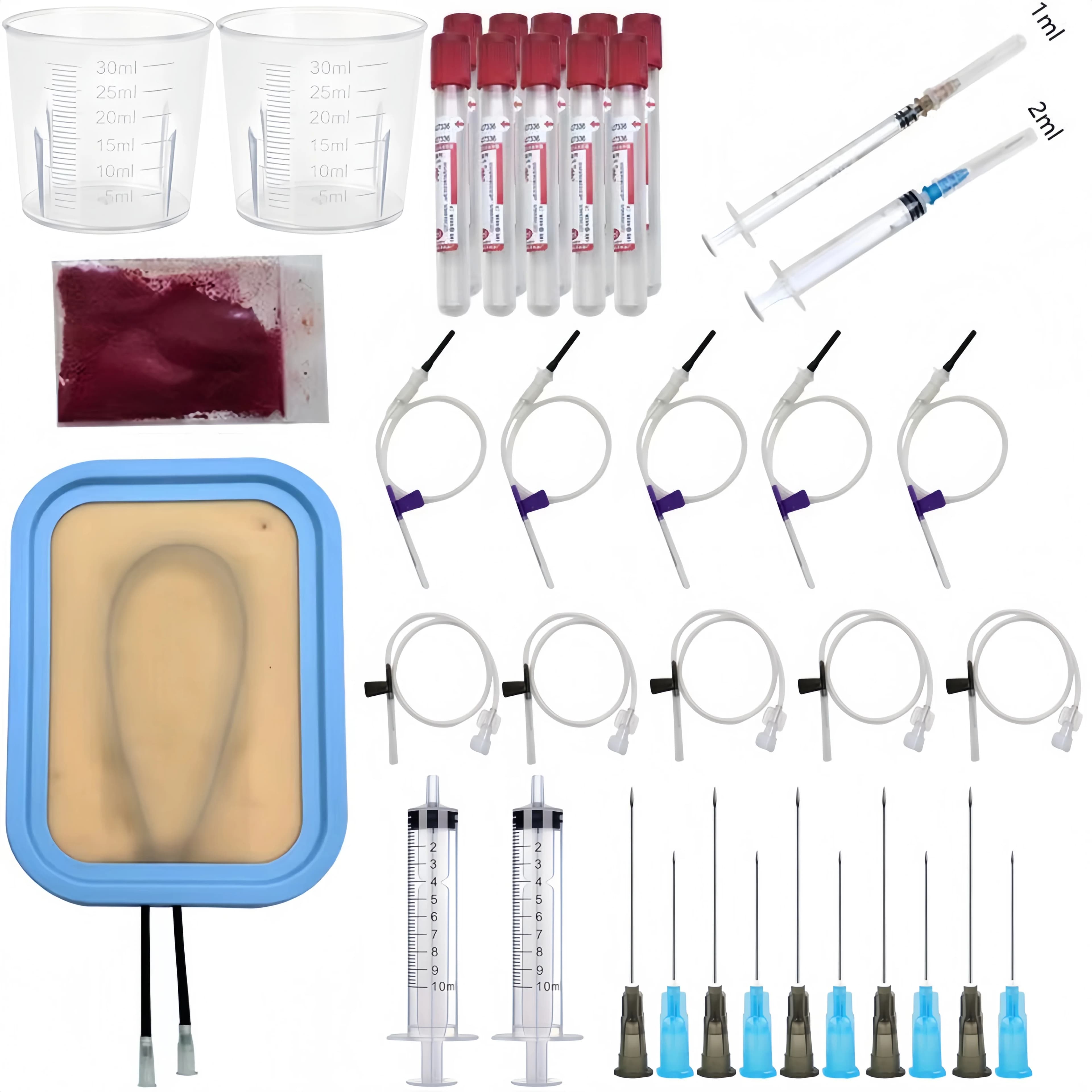 Venipuncture Training Kit Silicone Vein Blood Collection Practice Module Nurse and Medical Student Injection Training Model Includes Blood Collection Tube, Syringe, Blood Collection Needle, Simulated Blood, Measuring Cup, and Complete Set of Consumables. Venous Infusion and Blood Collection Practice Teaching Tools