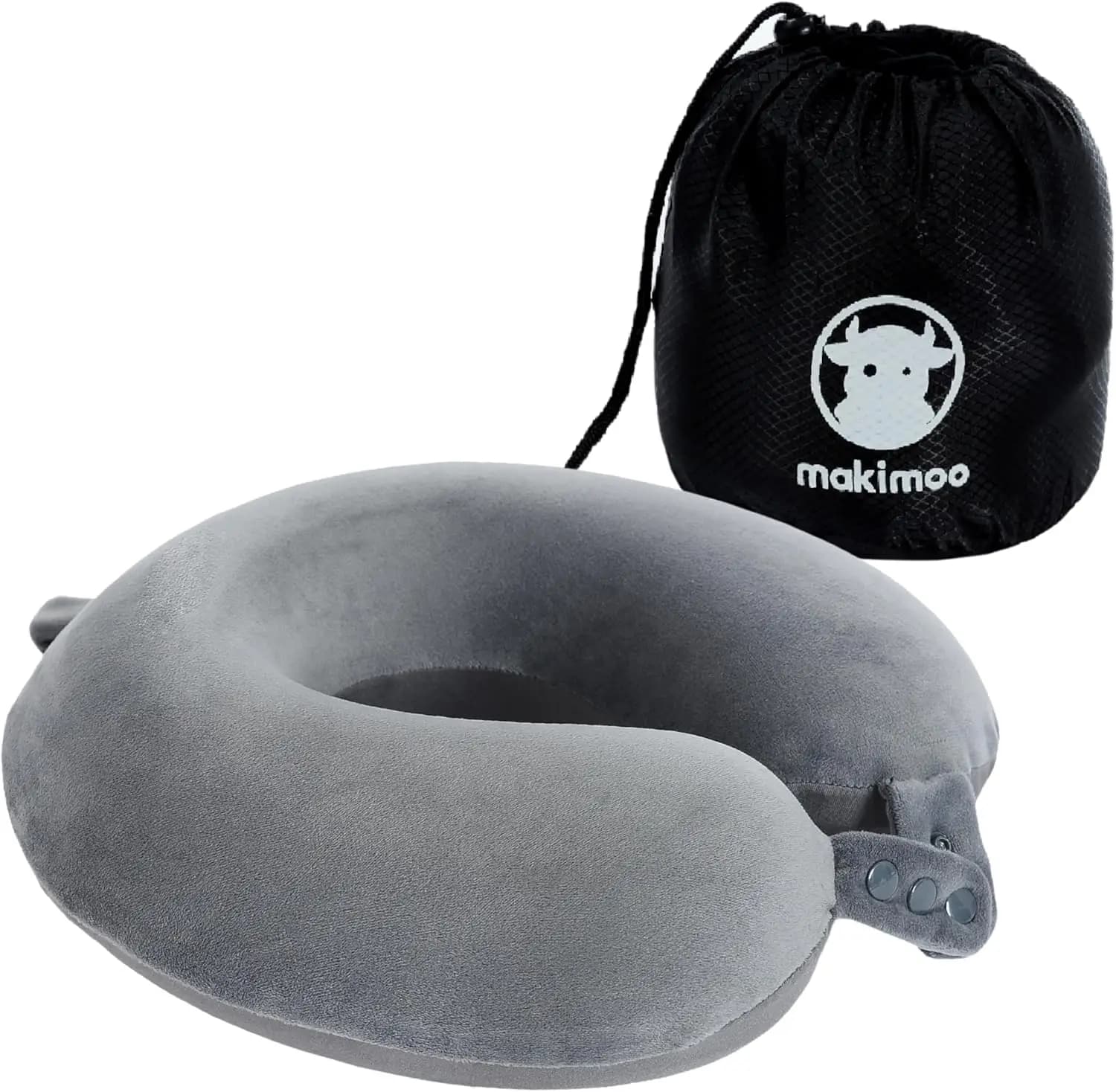 Cuscino da Viaggio per il Collo in Memory Foam, Supporto Regolabile per Aerei, Auto, Poltrone Reclinabili, in Grigio Morbido
