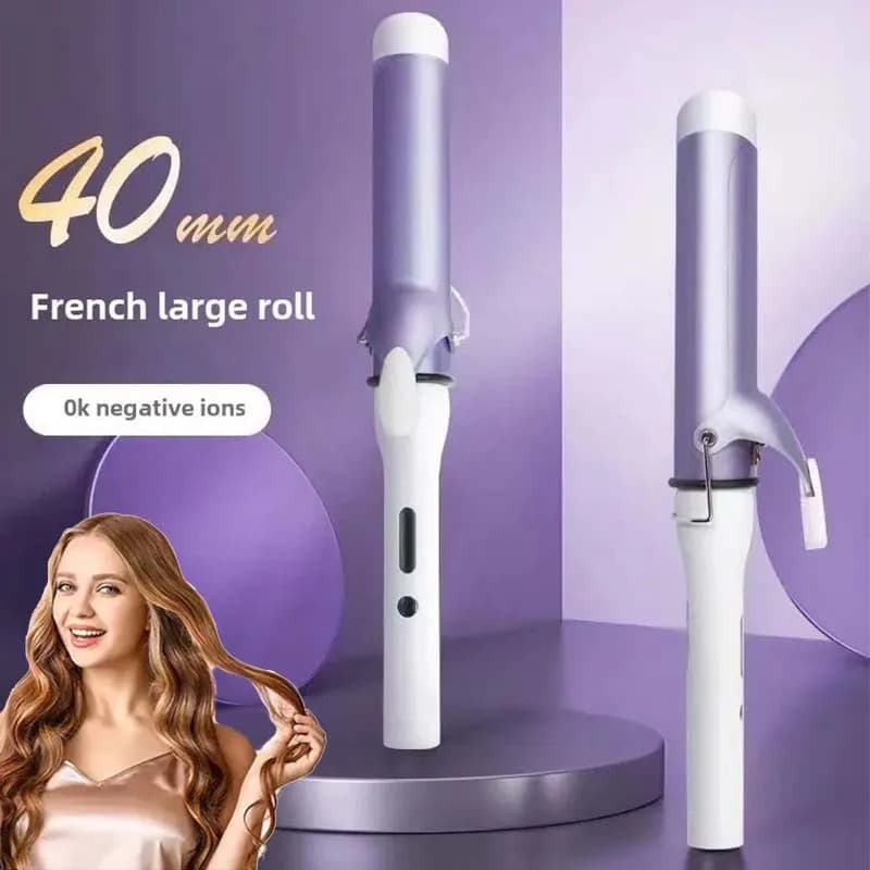Bigodino per capelli professionale con ferro arricciacapelli girevole in ceramica da 40 mm con bigodino elettrico a onde grandi