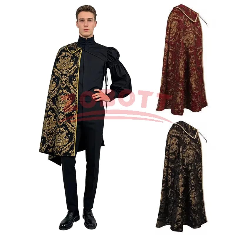 Costumi Medievali Rinascimentali, Mantello Steampunk a Mezzo Spalla, Costume da Re Tudor Nobile, Mantello Monospalla