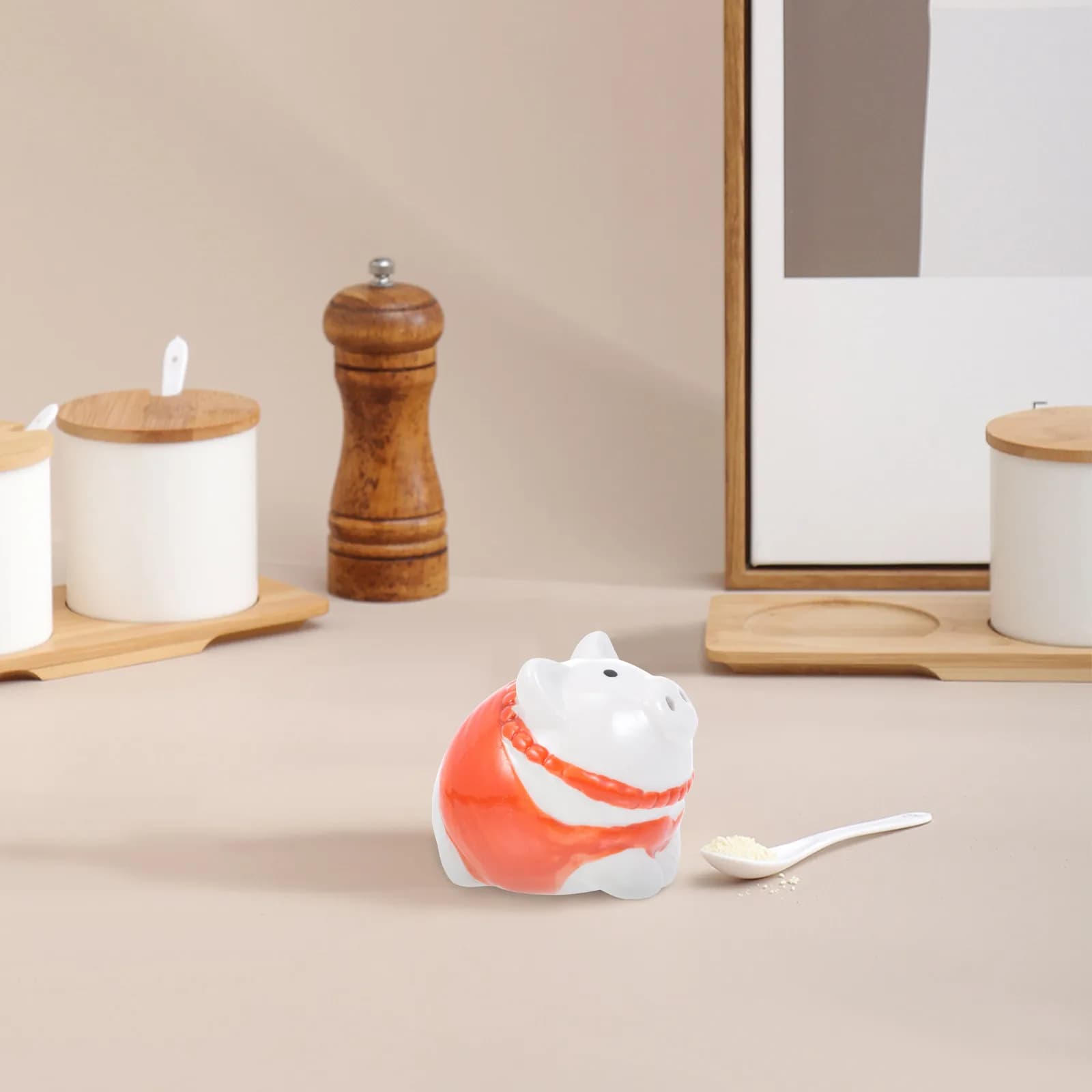Set di 4 Barattoli per Spezie in Ceramica, Contenitori per Condimenti a Forma di Maialino, Porta Sale e Pepe, Decorazione da Bancone