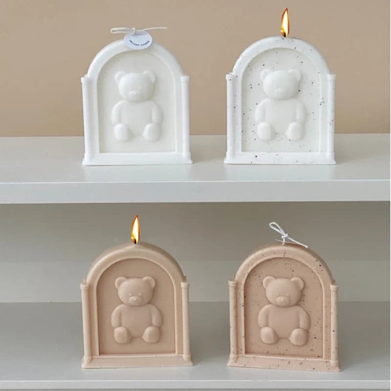 Cornice per foto ad arco fai-da-te Stampo per candele in silicone orso Stampo per cemento in resina per sapone in gesso animale fatto a mano Artigianato per la decorazione della casa