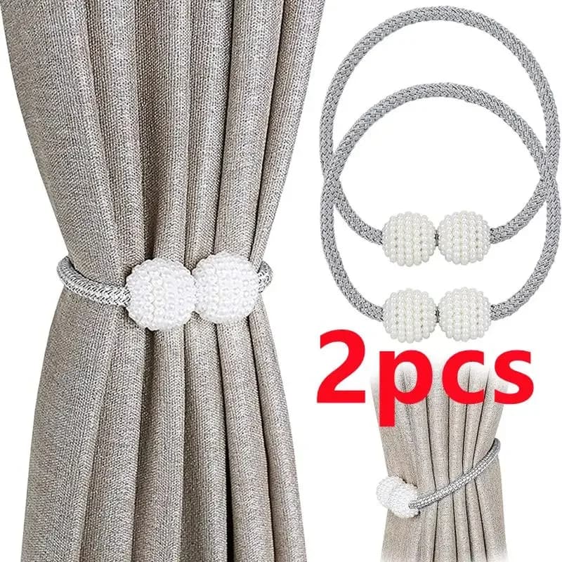 1 pc-2 pieces New curtain buckle, curtain strap, design with pearl buckle, no drilling installation, rope to tie curtain
