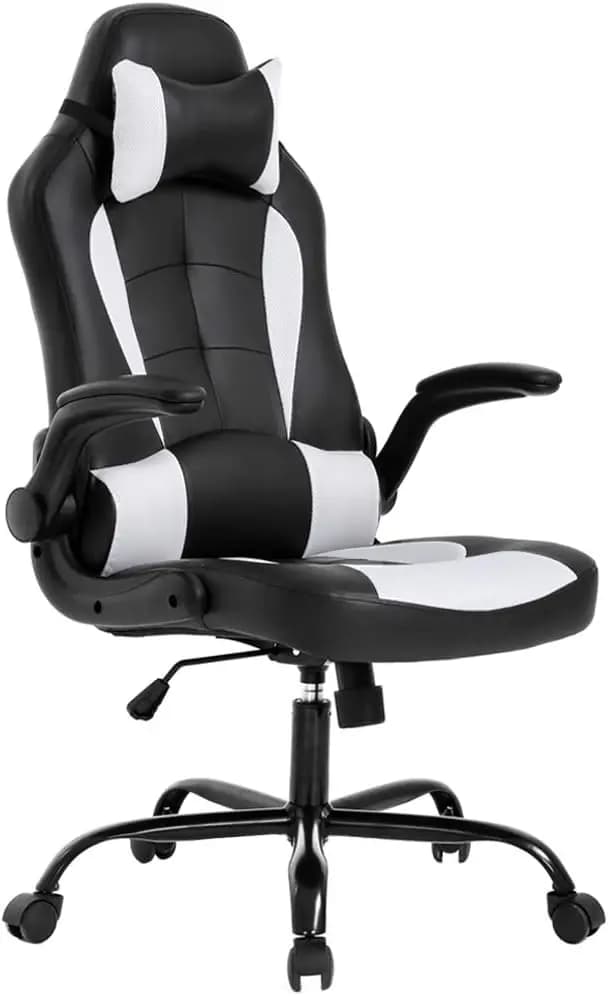 PC Gaming Chair Ergonomic Office Chair with Lumbar Support Flip Up Arms Headrest PU Leather High Back Computer Desk Chair for