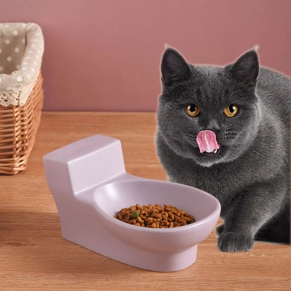 Ciotola per Gatti a Forma di WC in Ceramica, Grado Alimentare, Antiscivolo, Resistente alle Cadute, Dispenser d'Acqua Anti-Rigurgito per Animali Domestici