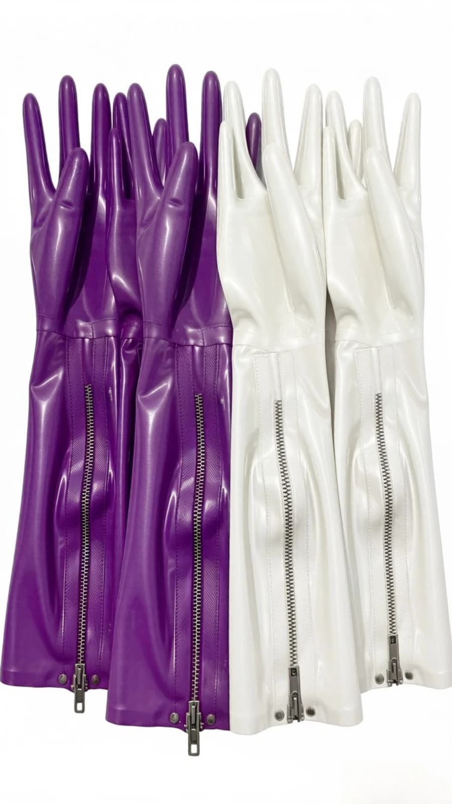Two Tone Rubber Long Gloves Metal Back Zipper Concert Show Stage Performance Costume Accessory