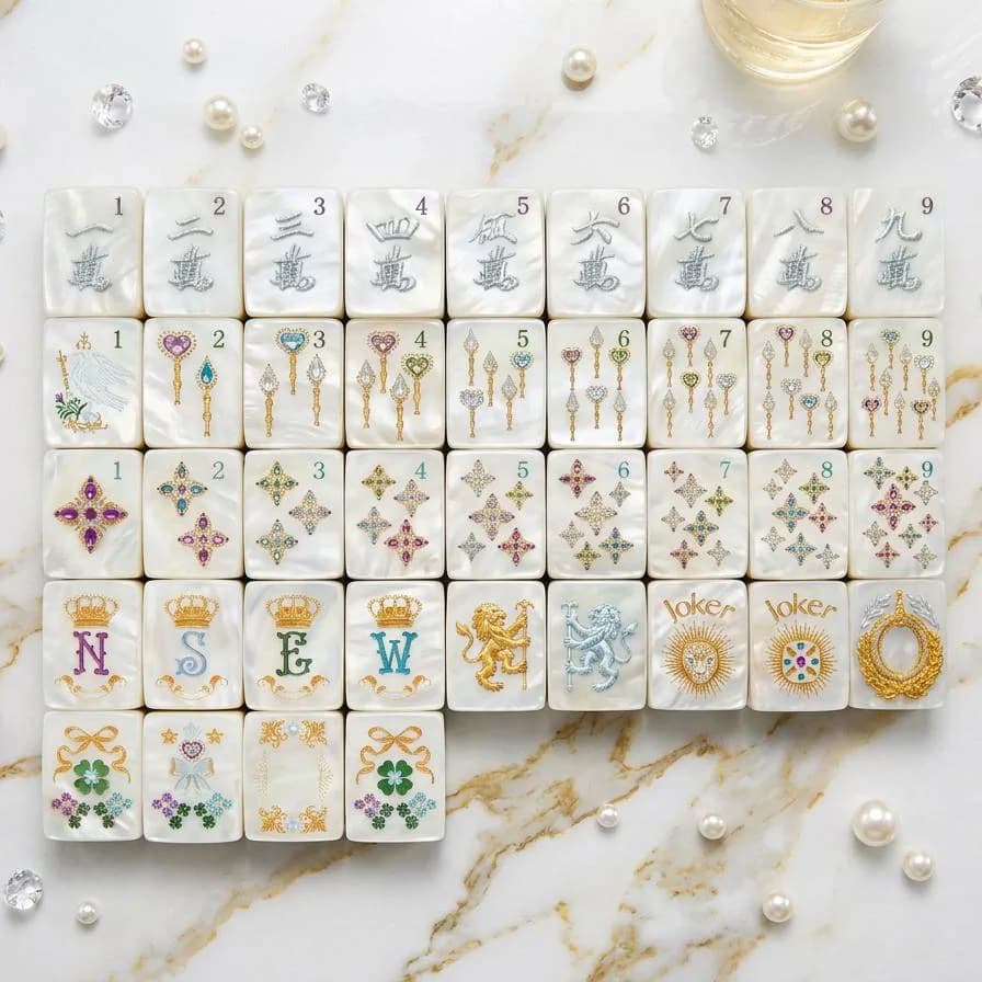 Luxury American Mahjong Set 160 Single Layer Pearl White Acrylic Mahjong Tiles 3-Dice 4 Rule Cards for Family Club Board Games