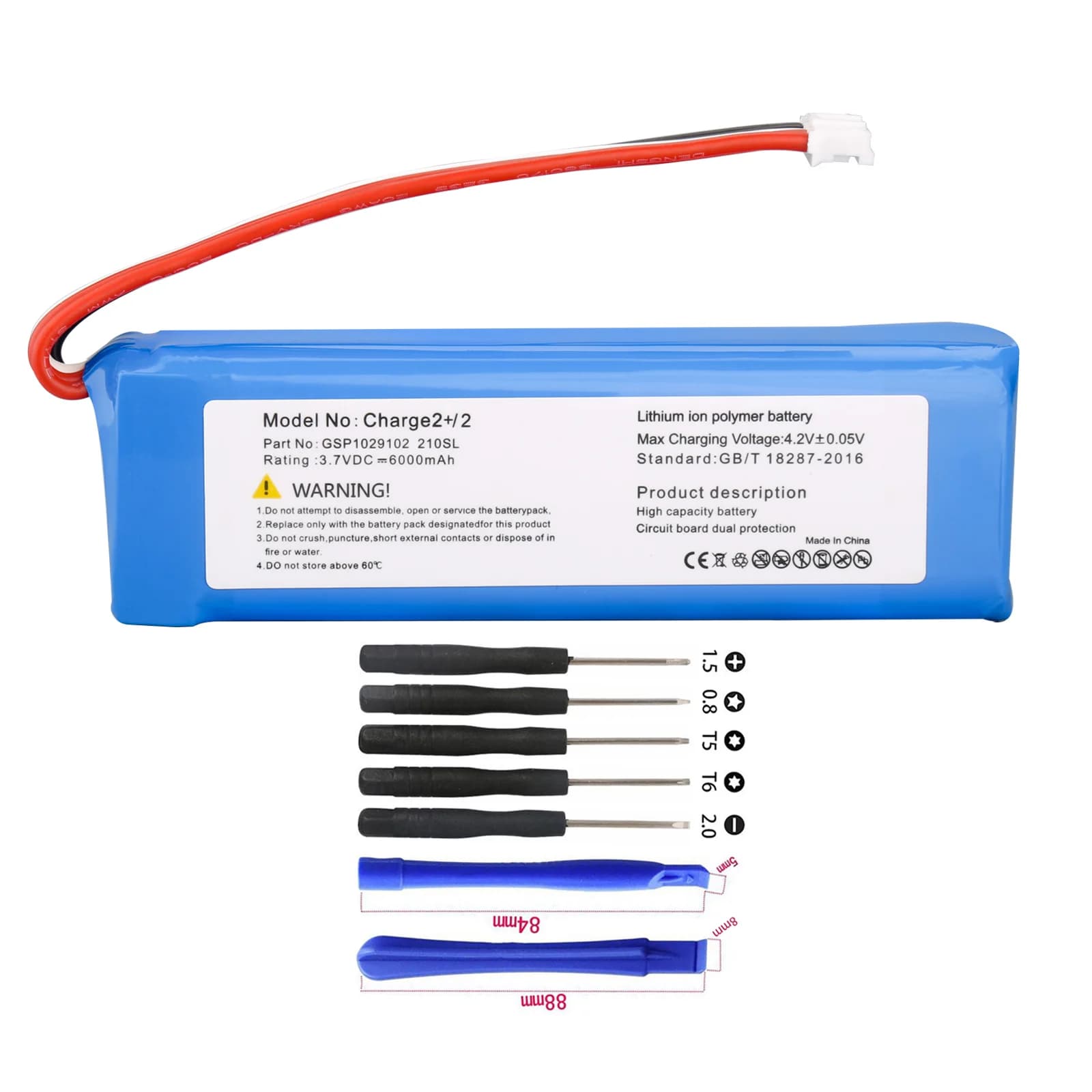 Batteria da 3,7 V 6000 mAh per JBL Charge 2+ Charge 2 Plus GSP 1029102 MLP 912995 Altoparlante Bluetooth portatile -2P