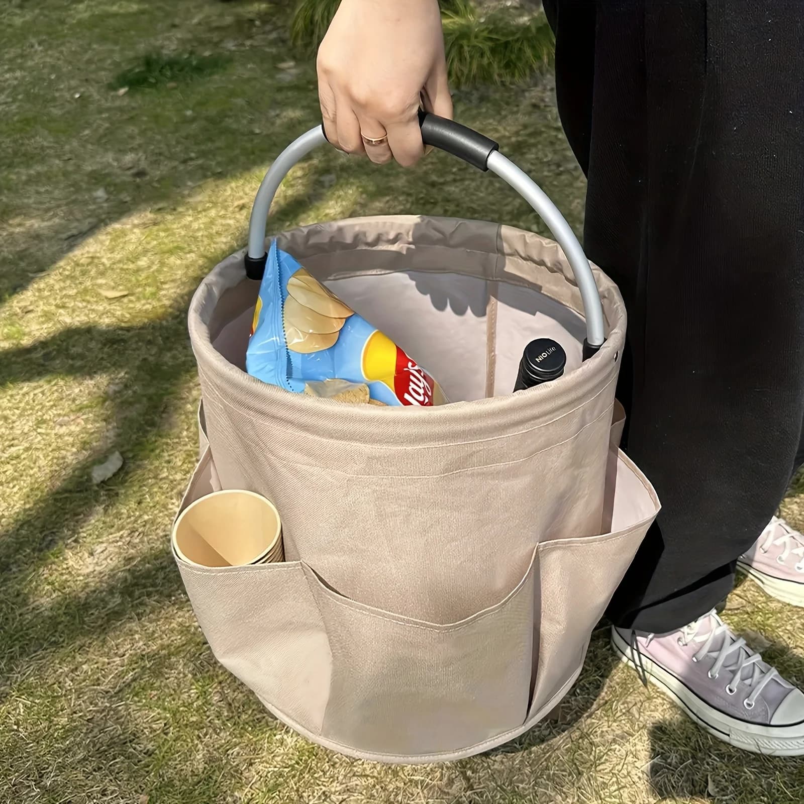 Foldable Durable Lightweight Storage Basket, Portable Multi-Use Bucket with Handle, Home & Outdoor Essential, Laundry, Picnic